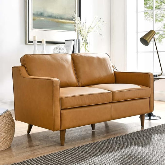 Modway Impart Upholstered Genuine Leather Loveseat in Tan