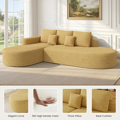 112" Modular Curved Sofa, Oversized Couches for Living Room, Modern Cloud Couch with Deep Seat, Chenille Foam Couch, No Assembly Required, Yellow, 1PCS