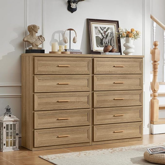RWYHG Dresser Set for Bedroom with 5 Drawers 45" Tall Wood Closet Organizer with Metal Handle Furniture for Living Room Hallway Oak