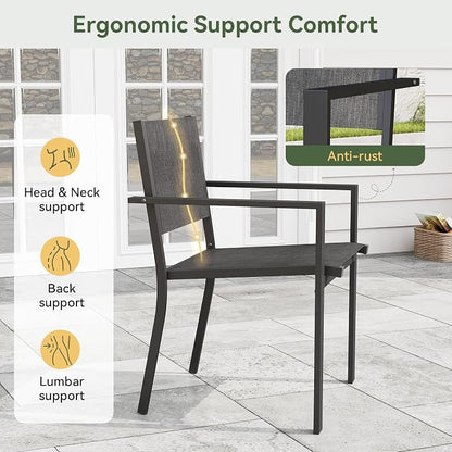 Aoxun 7-Piece Patio Table and Chairs Set for 6, All Weather Outdoor Dining Set with 6 Textilene Chairs and 1 Rectangular Metal Table, Patio Dining Sets for Backyard, Garden and Poolside, Grey