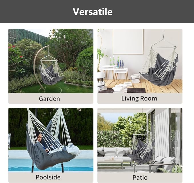 CHULIM Hanging Hammock Chair Swing MAX 500 lbs Outdoor Hanging Chair with Footrest Indoor Swing Chair with Portable Steel Spreader Bar and Hardware Kit for Bedroom Living Room Patio Porch - Dark Grey