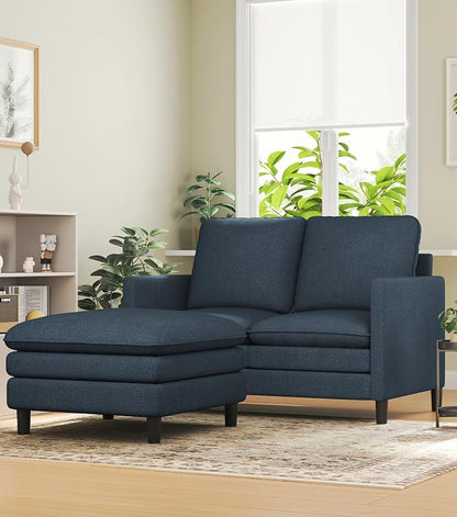 Welzona 3-Layers Cloud L Shaped Couch, 51" Loveseat Sofa Living Room, Bedroom - Tool-Free Assembly with Teddy Fabric Small L Shape Sofa - Blue Grey - Removable Washable Covers - 650lbs Capacity