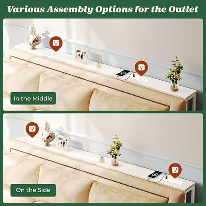 SUPERJARE 5.7 Inch Narrow Console Table with Outlet, Sofa Tables, Total Length 78.8'', Behind Couch Table, Long Entryway Tables with Charging Station, for Living Room, White