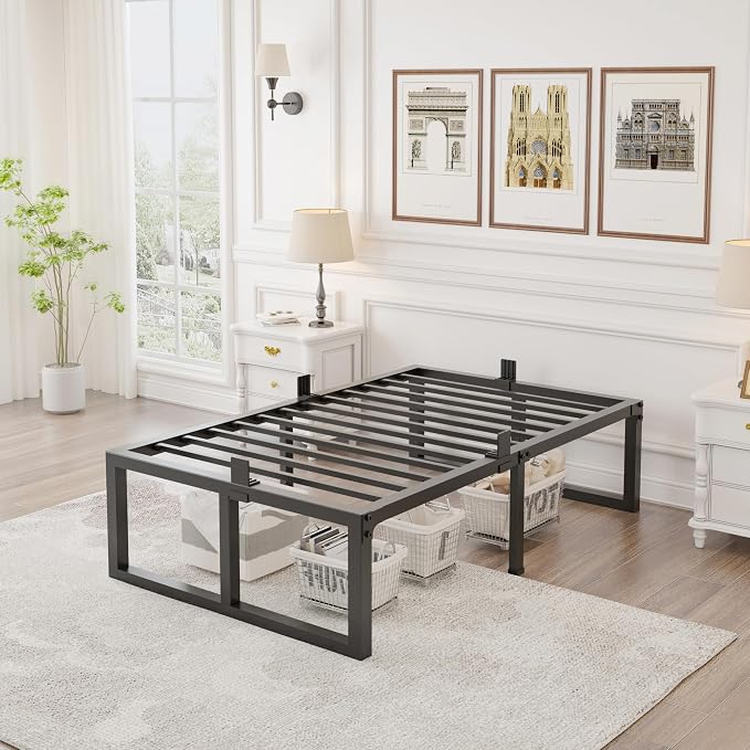 Yitong Angel Twin Bed Frame, 18 Inch High 3500 lbs Heavy Duty Metal Platform, Mattress Foundation with Steel Slat Support/No Box Spring Needed/Noise Free/Non-Slip/Easy Assembly