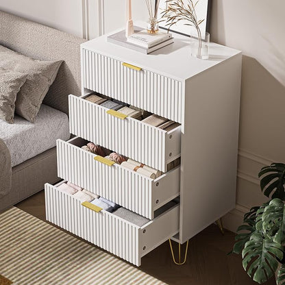 MAISONARIA White Dresser for Bedroom, Modern Dresser with Gold Metal Handles & Chests of Drawers