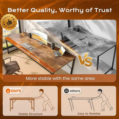 PRAISUN 70.8 X 29.5 Inch Computer Desk with Deeper Desktop, Gaming Office Writing Work Desk for Home Office, Study, Bedroom, Work from Home, Metal Frame, Rustic Brown
