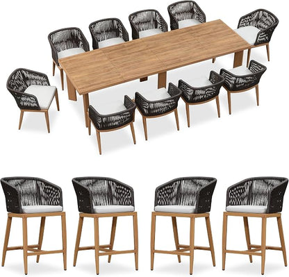 PURPLE LEAF 11 Pieces Outdoor Dining Set Patio Table and Chairs Set Aluminum Wicker Rattan Patio Furniture Set for Lawn Garden Backyard Teak with Counter Stools