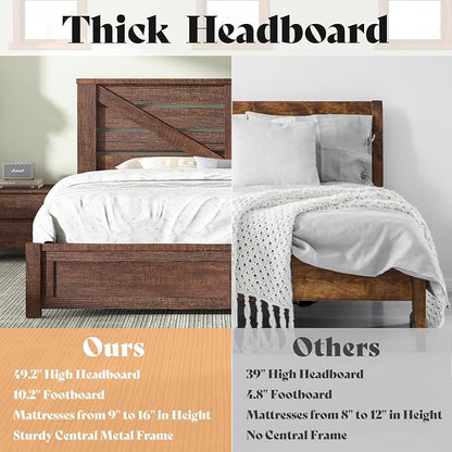 AMERLIFE Full Size Bed Frame with 49.2" Barn Door Headboard and Footboard, Rustic Farmhouse Platform Bed Frame with Wood Slats, No Box Spring Needed, Under Bed Storage, Reclaimed Barnwood