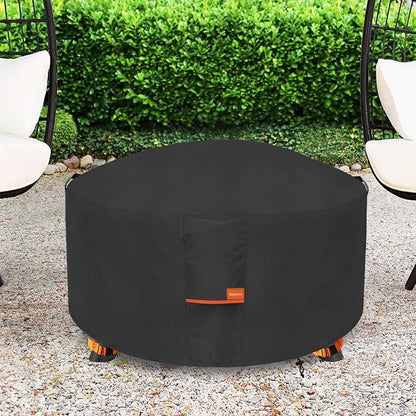 Fire Pit Cover,Outdoor Heavy Duty 600D 100% Waterproof Fire Pit Cover Round,Weatherproof Firepit Covers Round 50" Dia x 24" H,Black
