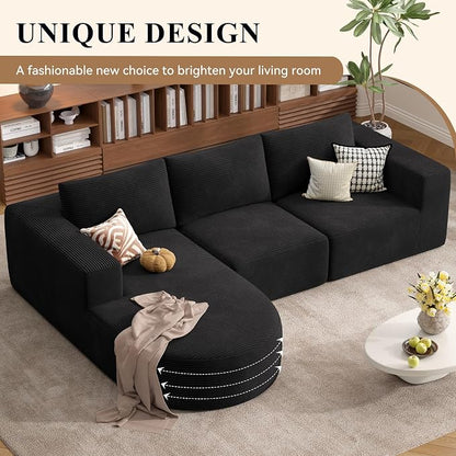 L-Shaped Boneless Couch,104" Couches for Living Room with Curved Chaise,Modular Sectional Sofa with Deep Seat,Modern Cozy Cloud Compression Sofas,No Assembly Required(Black) 1PCS