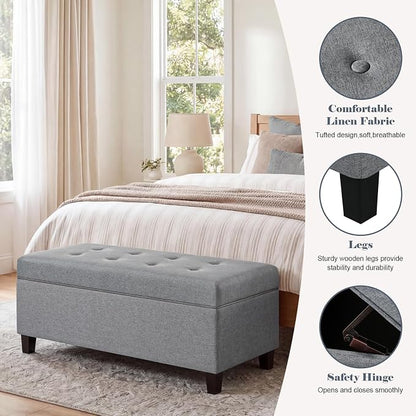 Asense Storage Ottoman Bench, 40 Inches Storage Bench,Foot Rest with Legs,Tufted Ottomans with Safety Hinge,End of Bed Bench for Bedroom,Living Room,Entryway