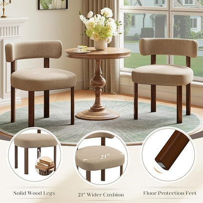 Wooden Dining Chairs Set of 6, Upholstered Kitchen Chairs with Solid Wood Legs, Mid Century Dining Room Chair with Ergonomic Curved Backrest for Kitchen Dining Vanity, Camel