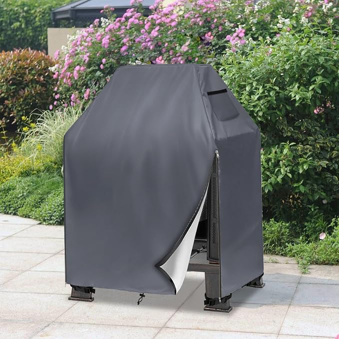 Outdoor Fireplace Cover,Heavy Duty 600D Waterproof Wood Burning Fireplace Cover,Square Chiminea Fireplace Covers 32" L x 24" W x 45" H,Grey