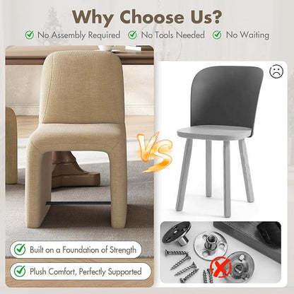 Hyfirm Upholstered Dining Chairs Set of 1, Modern Armless Desk Chair with Metal Footrest for Diningroom Bedroom Livingroom Reading Room,Khaki Fabric
