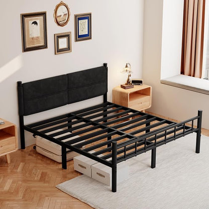 Metal Bed Frame,14Inch Full Bed Frame with Headboard,Heavy Duty Sturdy Mattress Foundation,Easy Assembly,No Box Spring Needed,Black Full Size