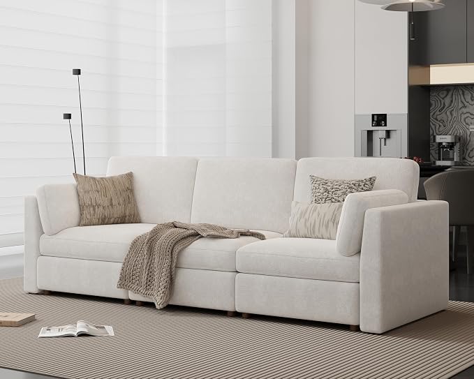 Oversized Modular Sectional Sofa 3 Seater Cloud Couches White | 115'' Deep Seat Couch for Living Room, Comfortable Luxury Sectional sofa, Solid Wood Frame, Removable Washable Cover