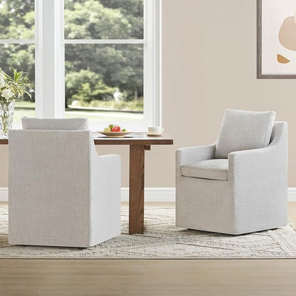 KISLOT Upholstered Dining Chairs Set of 2, Washable Cover Modren Deskchair with 4 Casters & Hidden Storage for Dining Room, Living Room, Home Office, Linen, 2 Box