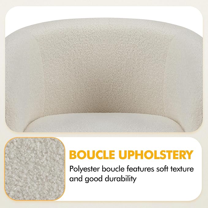 Topeakmart Accent Chair, Sherpa Barrel Chair with Soft Padded and Sturdy Legs for Living Room, Bedroom, Reception Room, Set of 2, Ivory