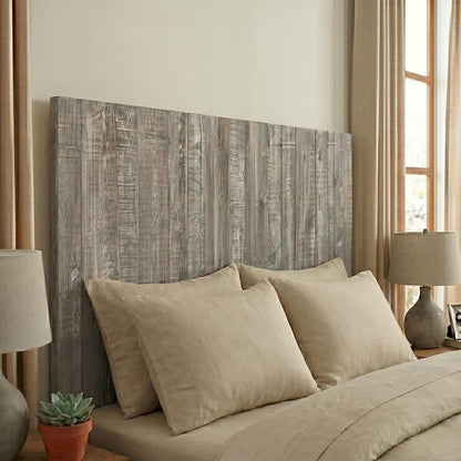 Barn Walls Solid Wood Headboard King Size Graywash Finish, Wall Mounted Headboard Panel with Natural Wood Grain, Adjustable Height, Farmhouse Rustic Coastal Style, Wooden King Headboard Only for Bed