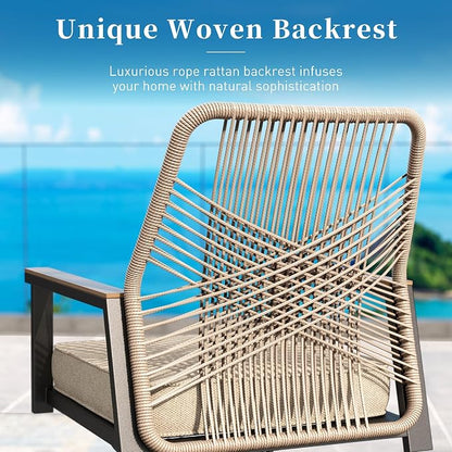 Patio Dining Set 9 Piece, 8 x Woven Rattan Swivel Chairs with Waterproof Cushion, 57.5" Square Metal Dining Table with Umbrella Hole, Outdoor Table and Chairs Set for Backyard Lawn and Deck, Beige