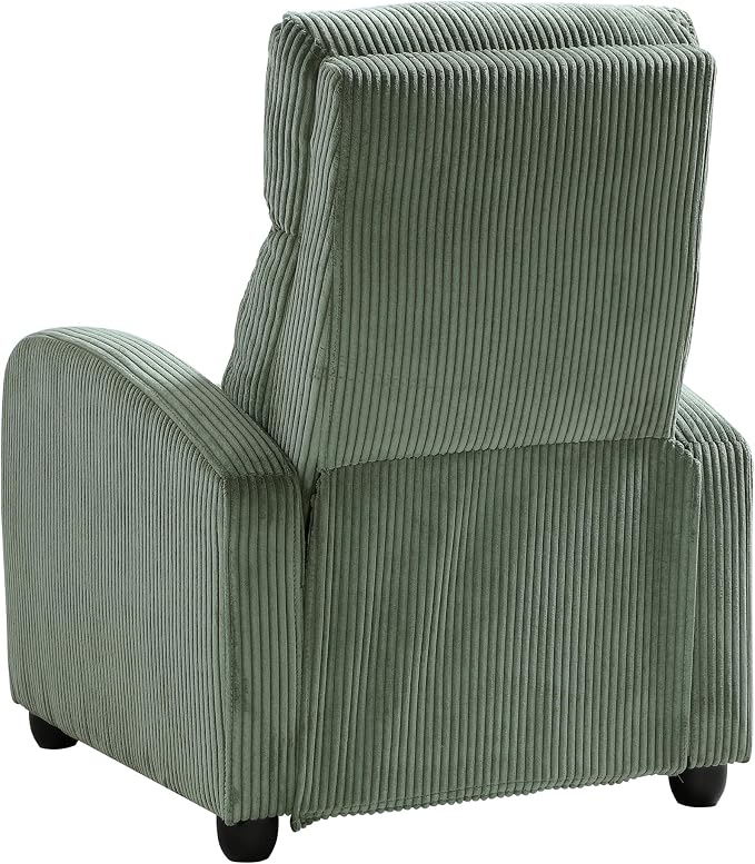Lexicon Corduroy Pushback Recliner Chair Armchair Push Back Recliner, Solid Wood Frame and Metal Seat Base, Soft Single Sofa Accent Chair for Living Room/Office/Apartment, Easy Assembly, Green