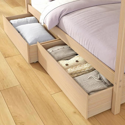 Grain & Grove Bear Twin Over Twin Bunk Bed with Storage Drawers, Sturdy Bunk Bed Frame for Kids, Plywood Bunk with Ladder, Guardrail, and Slats, No Box Spring Required, Oak Embossed Natural