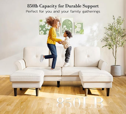 Small Sectional Couch, 83" U Shaped Couch, Comfy Velvet Couches for Living Room, Tool-Free Setup Modular Sectional Sofa, 850lbs Load Sofas for Living Room with 2 Movable Ottomans, White Couch