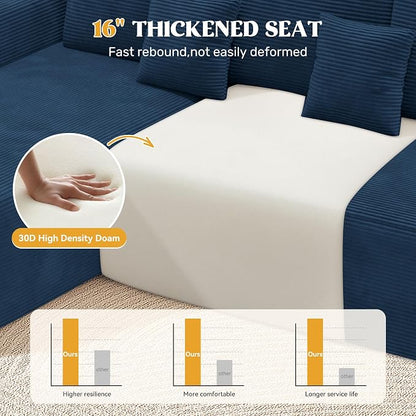 112" Modern Curved Cloud Couch, Boneless Couches for Living Room with Deep Seat, Memory Foam Compressed Modular Sectional Sofa, No Assembly Required,Navy Blue 1 PCS
