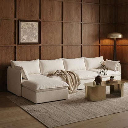 Cloud Modular Sectional Sofa, Oversized Deep Seat Comfort, Linen Blend | Fully Removable Washable Covers, Memory Foam Seat Cushions, Storage Ottoman, Premium Fabric