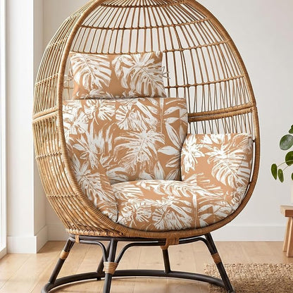 MAGIC ELEPHANT Egg Chair Cushion, Memory Foam Indoor Outdoor Hanging Egg Chair Cushion Replacement, Patio Basket Swing Cushion with Headrest (Rust Orange Monstera)