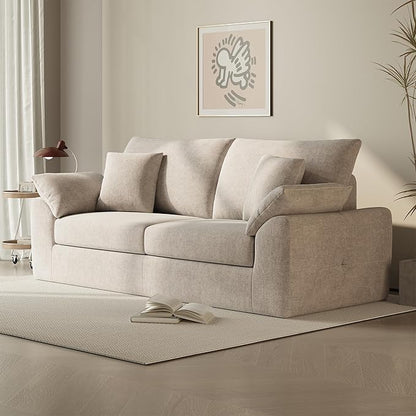 90" Boneless Loveseat Sofa, Polyester Fabric 2-Seater Couch with 4 Pillows, No Assembly Required, Soft High Density Foam Cushion, Rectangular Track Arm Sofa for Living Room Bedroom Apartment (Camel)