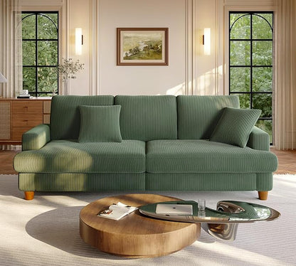 Welzona 87.2" Couches for Living Room, Comfy Green Couch 7.5" Extra Thick Cushion, Sofas for Living Room Tool-Free Setup, Loveseat Sofa 848lbs Support, Corduroy Couch for Bedroom, Apartment, Office