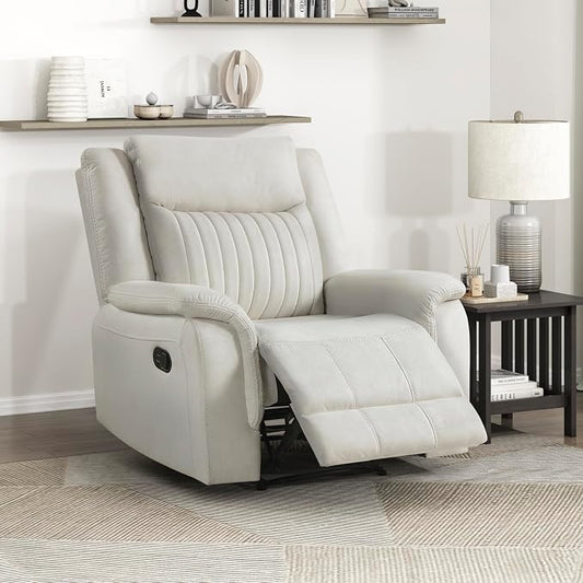 Lexicon Manual Recliner Chair, Polished Microfiber Reclining Sofa Chair, Home Theater Seating, Wall Hugger Manual Recliner for Living Room/Office/Apartment, Beige