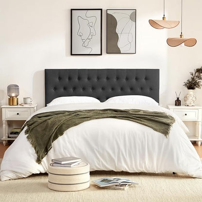 Upholstered Headboard California King, Adjustable Height 37''- 51'', Black | Sturdy Durable Solid Wood Bed Headboard, Tufted Fabric California King Headboard, Modern Button Diamond Design Head Board