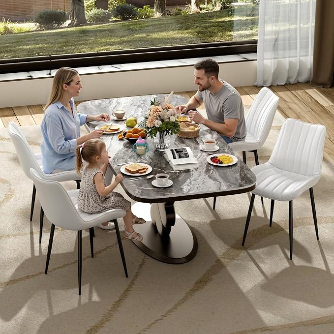 VECELO Dining Chairs Set of 2, Vegan Leather Fabric & Metal Frame, Mordern Style for Kitchen, Living Room,Offcie，White