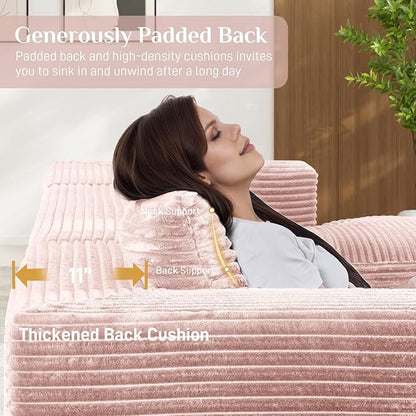 131" Oversized U Shaped Cloud Sectional Couches for Living Room, Comfy Fluffy Corduroy Pink Boneless Sectionals Couch, Plush Memory Foam Modular Sectional Sofa with Chaise- 19" Seat Height