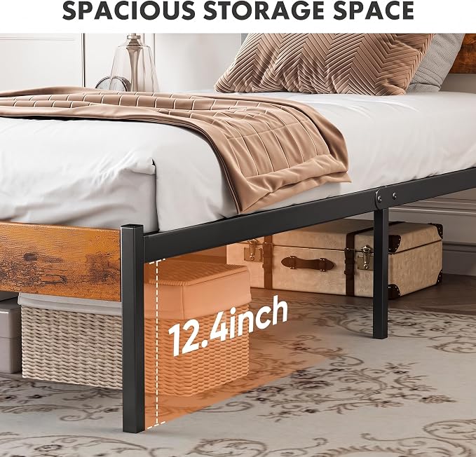 OLIXIS Twin Platform Bed Frame with Wooden Headboard and Footboard, Heavy Duty Metal Slat Mattress Base, 500 LBS Weight Capacity, Sturdy Stable Structure, No Box Spring Needed, Quick Simple Assembly