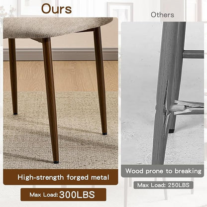 Furniliving Mid Century Modern Dining Chairs Set of 6, 300 lbs Capacity Upholstered Chenille Kitchen Chairs with Walnut Grain Metal Legs and Ergonomic Curved Back, Camel(Walnut/Chenille)