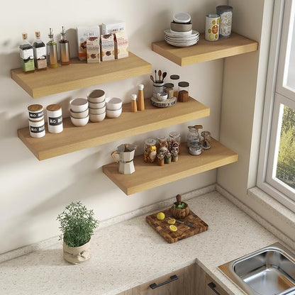 Vivelove 12 Inch Deep Floating Shelves 47.2 inch Long, 2 Inch Thick Wall Shelves with Invisible Brackets, Shelf for Bedroom Bathroom Living Room Kitchen Office Home Decor, Modern Shelf Set of 2, Oak