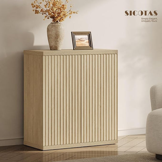 SICOTAS Buffet Cabinet with Storage Accent Sideboard Modern Credenza with Doors & Shelves Fluted Media Console Mid Century Coffee Bar Table for Living Room Kitchen Dining Room Hallway