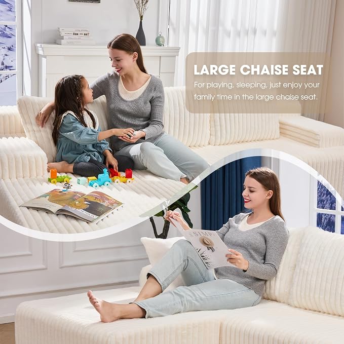 Hobestluk Boneless Couch Modular Sectional Sofa L-Shape Cloud Couch Lounge | 96" Left Facing Chaise White,Memory Foam,Removable Cover,Non-slip Bottom,No Assemble Required,Furniture for Small Home