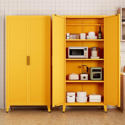 61" Tall Yellow Kitchen Pantry Cabinet, Farmhouse Metal Pantry Storage Cabinets, with 2 Louvered Door and 3 Adjustable Shelves, Multipurpose Storage Organizer, for Home, Entryway, Kids Room