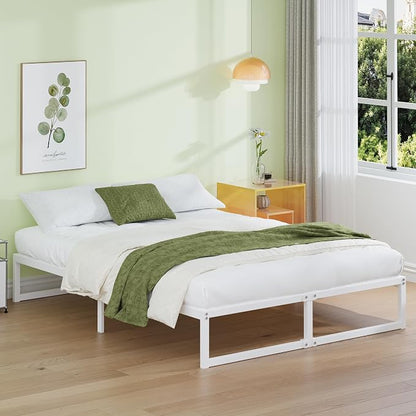 EMODA 12 Inch Full Size Bed Frame, Metal Platform Bed Frame Full No Box Spring Needed, Heavy Duty Steel Slats Support, Easy Assembly, Noise Free, White