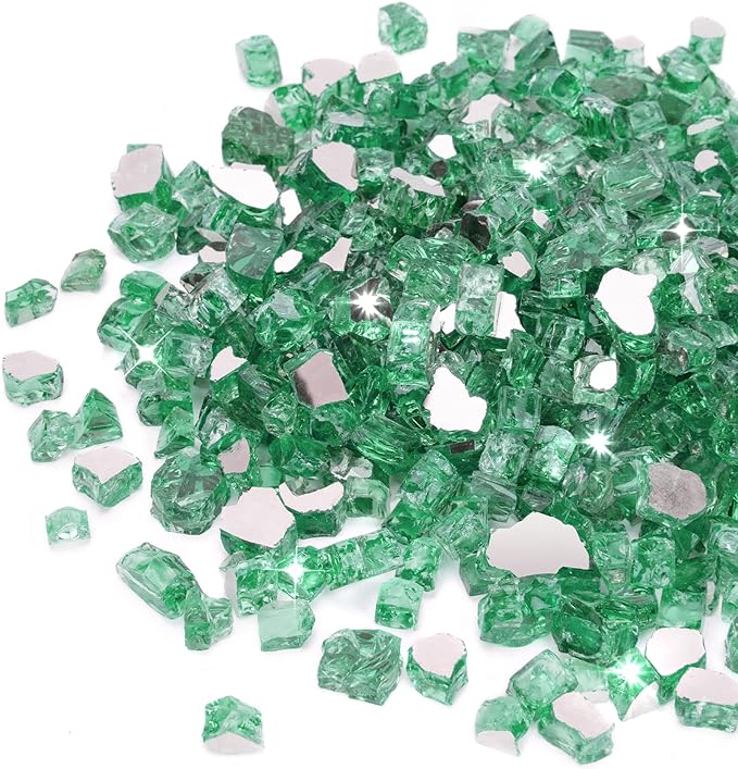 Stanbroil 10-Pound Fire Glass - 1/4 inch Reflective Tempered Fire Glass for Fireplace Fire Pit, Light Green Reflective