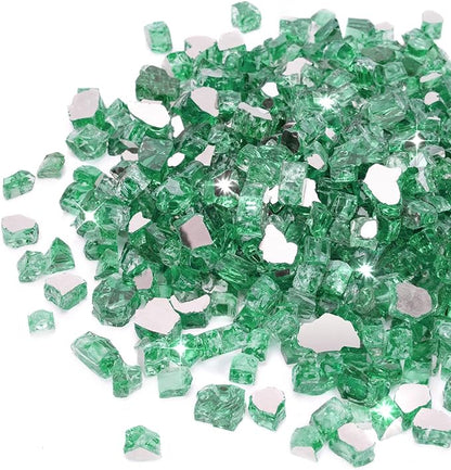Stanbroil 10-Pound Fire Glass - 1/4 inch Reflective Tempered Fire Glass for Fireplace Fire Pit, Light Green Reflective