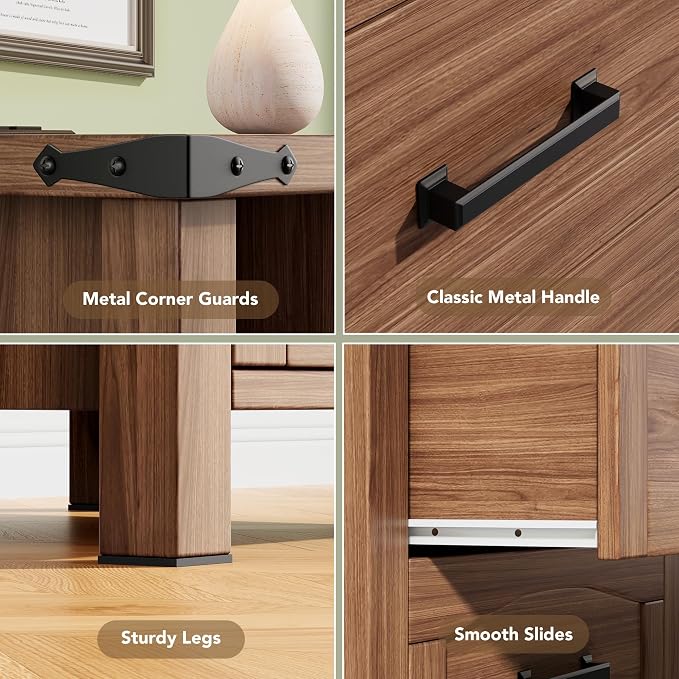 Decofy Farmhouse Nightstand Set of 2 with Charging Station, 18'' Wide Rustic End Table with USB/Type-C Ports, 2 Drawers & Open Shelf, Wood Bedside Table for Bedroom, Walnut