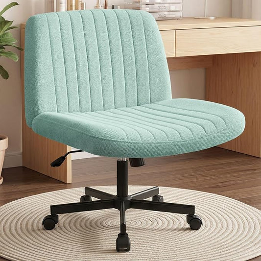 Orange Factory Criss Cross Chair Wheels Wide Cross Legged Office Desk Vanity Chair Comfy Fabric Armless Adjustable Swivel for Home Computer Task (Mint Wheel, Fabric)
