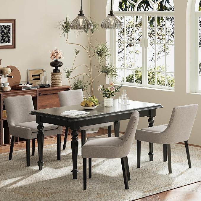 Modern Dining Room Chairs Set of 4 with Mid Back and Wood Legs, Upholstered Kitchen Chairs for Dining Room/Living Room, Camel