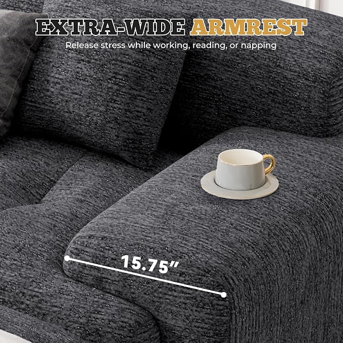 158" Modern U Shaped Modular Sectional Sofa, Boneless Couches for Living Room,6 Seater Convertible Chenille Cloud Couch Sofa Set, No Assembly Required, Grey-Black 1 PCS