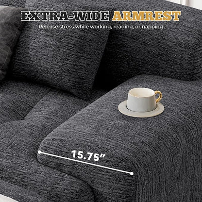 158" Modern U Shaped Modular Sectional Sofa, Boneless Couches for Living Room,6 Seater Convertible Chenille Cloud Couch Sofa Set, No Assembly Required, Grey-Black 1 PCS